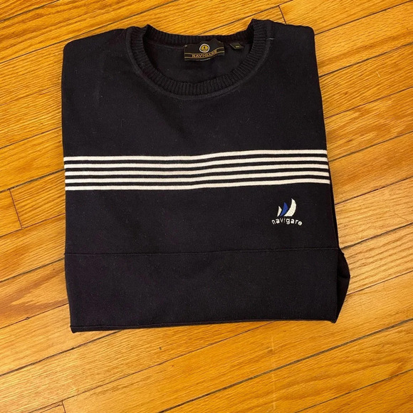 Navigare Cotton blue & white Crew neck sweater, size XL - Picture 2 of 7